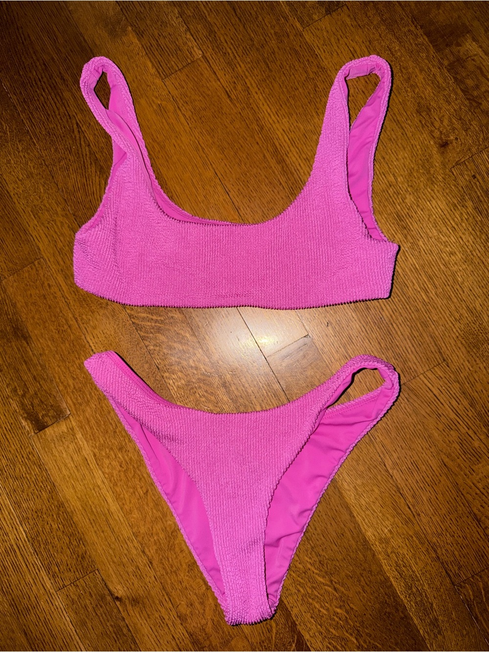 Daily Drills Pink Textured Bikini Set